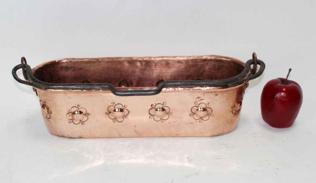 French copper fish poacher embossed with flowers (1 of 6)