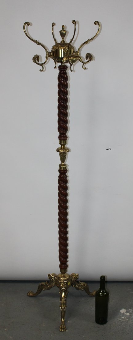 American brass and barley twist coat rack with lions (1 of 9)