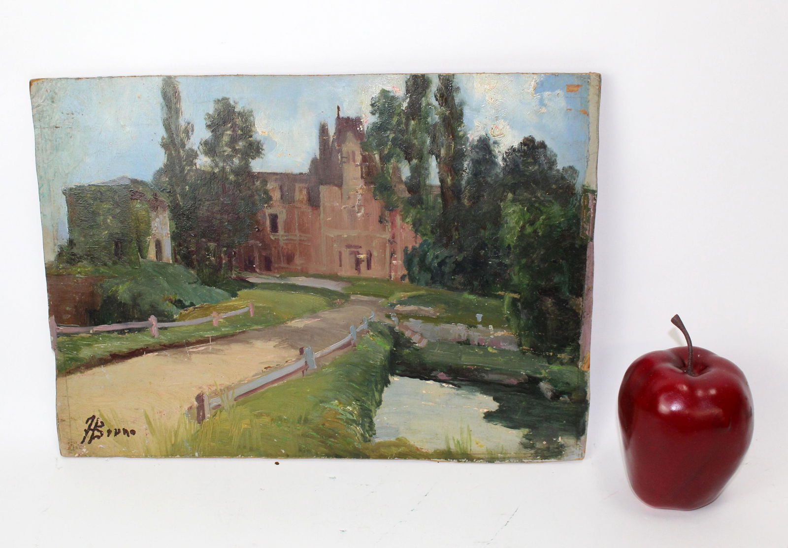 French oil on board depicting chateau scene (1 of 8)