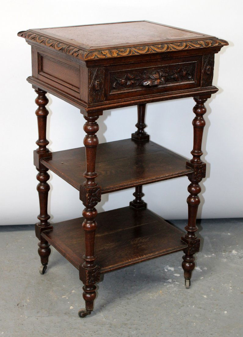 French 2 tier chevet in oak with inset marble top (1 of 6)