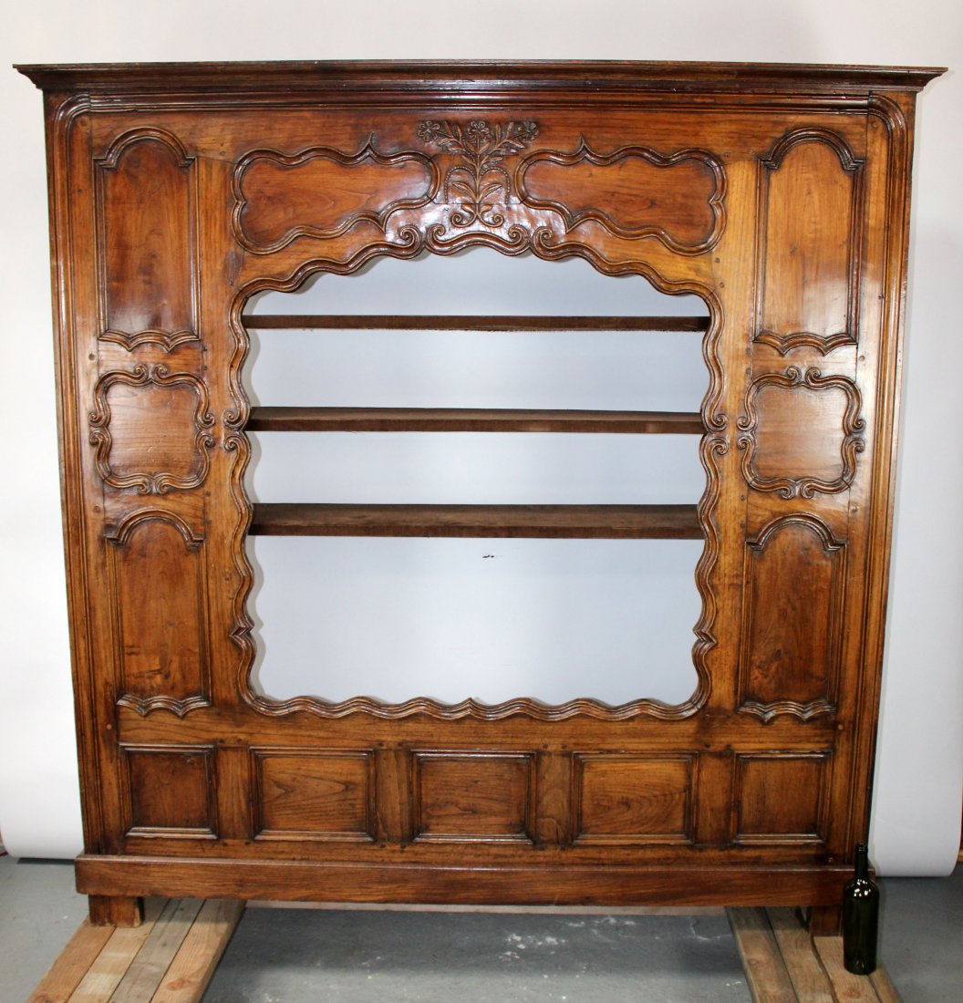 French Provincial carved open bookcase facade in oak (1 of 11)