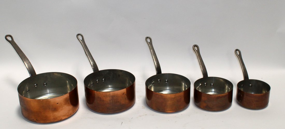 Nest of 5 French copper pots (1 of 8)