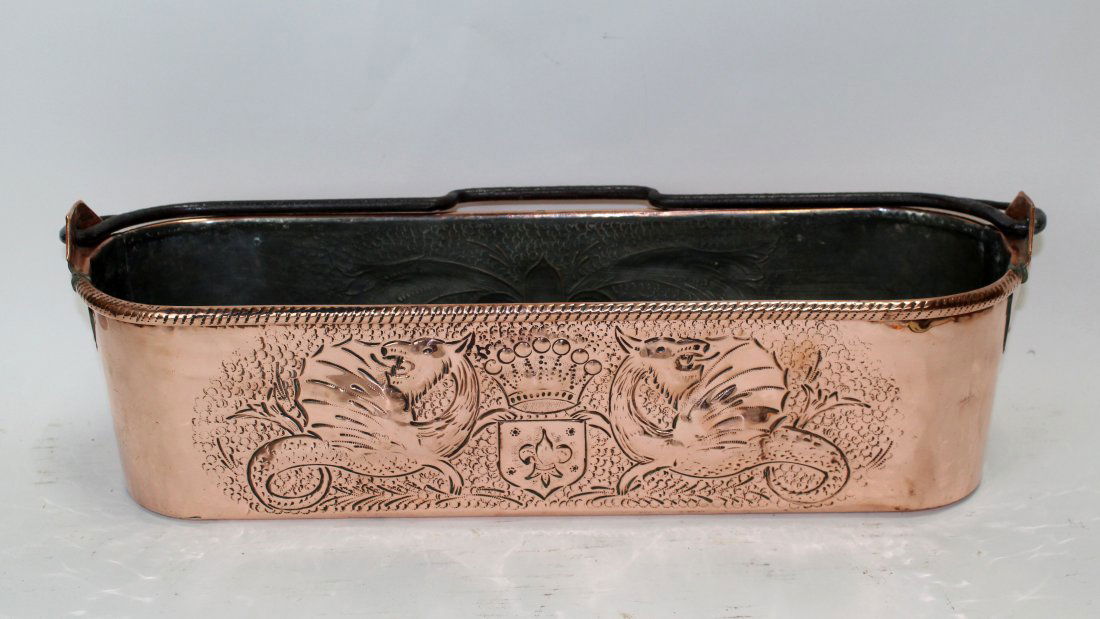 French copper fish poacher with embossed crest (1 of 7)