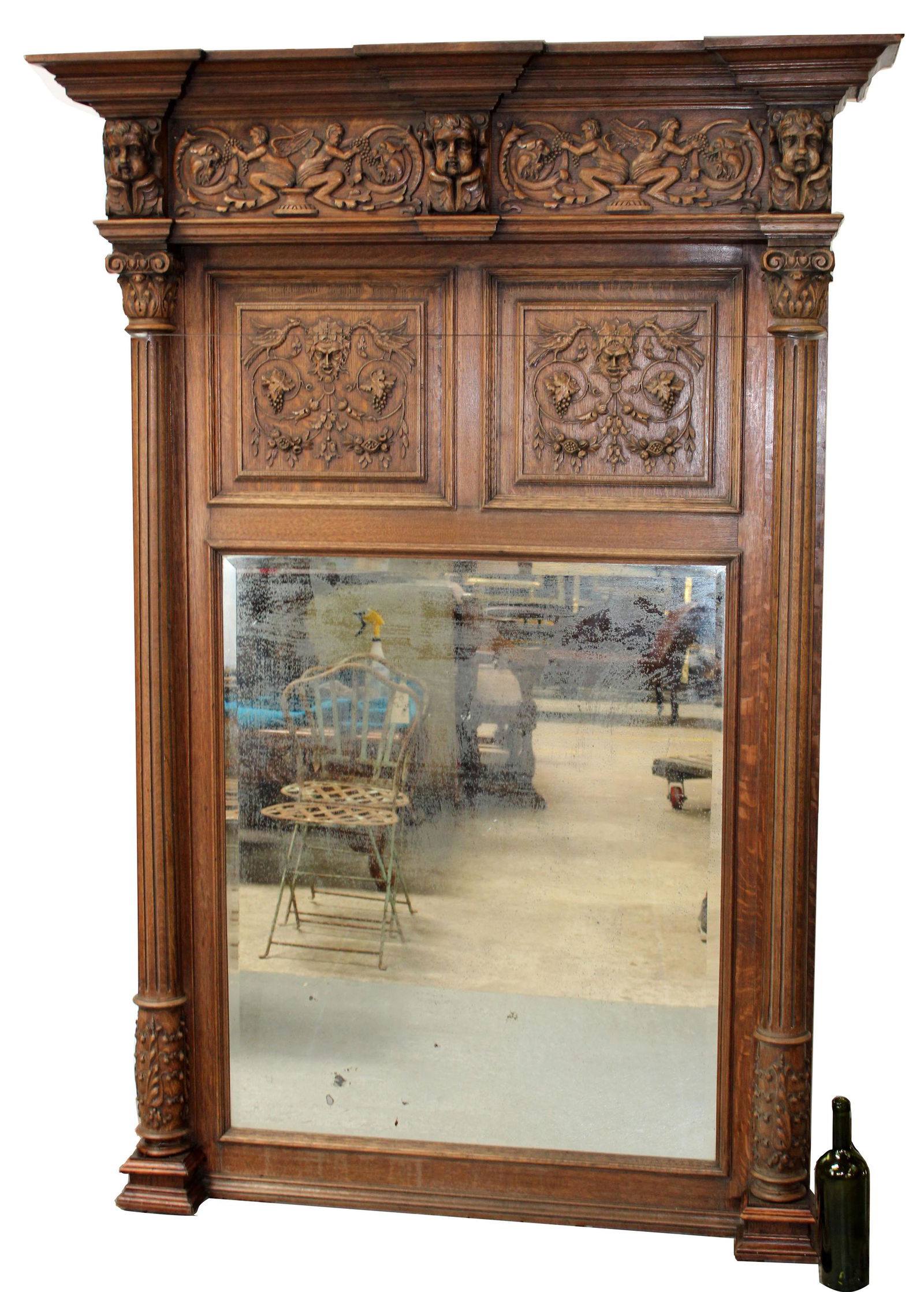 Renaissance Revival carved oak mirror with cherubs (1 of 7)
