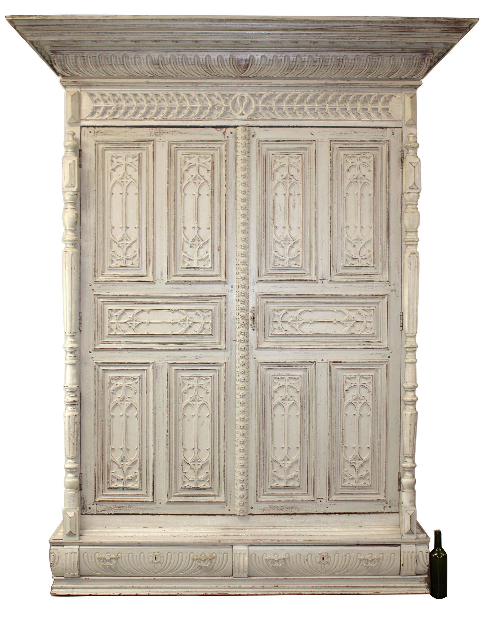 French Gothic Revival painted oak armoire (1 of 13)