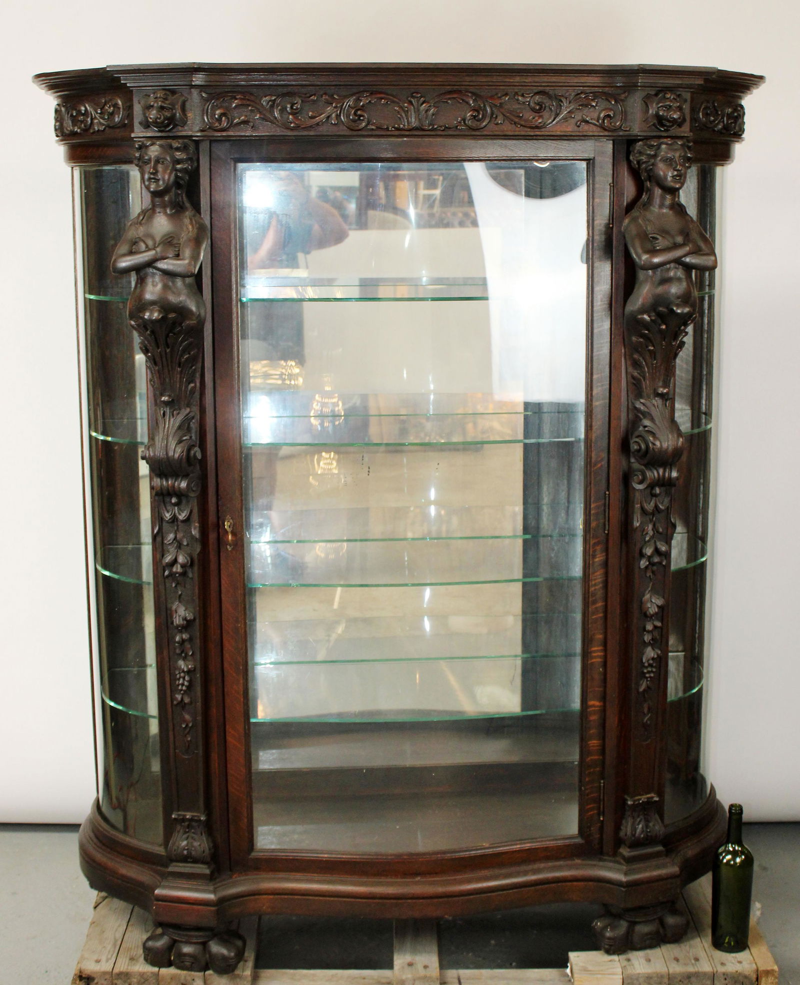 American figural carved oak vitrine (1 of 13)