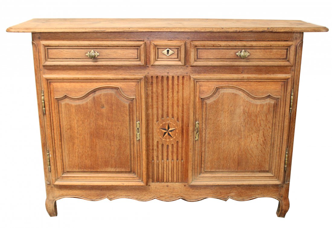 French Provincial buffet bas inlaid with compass rose (1 of 10)