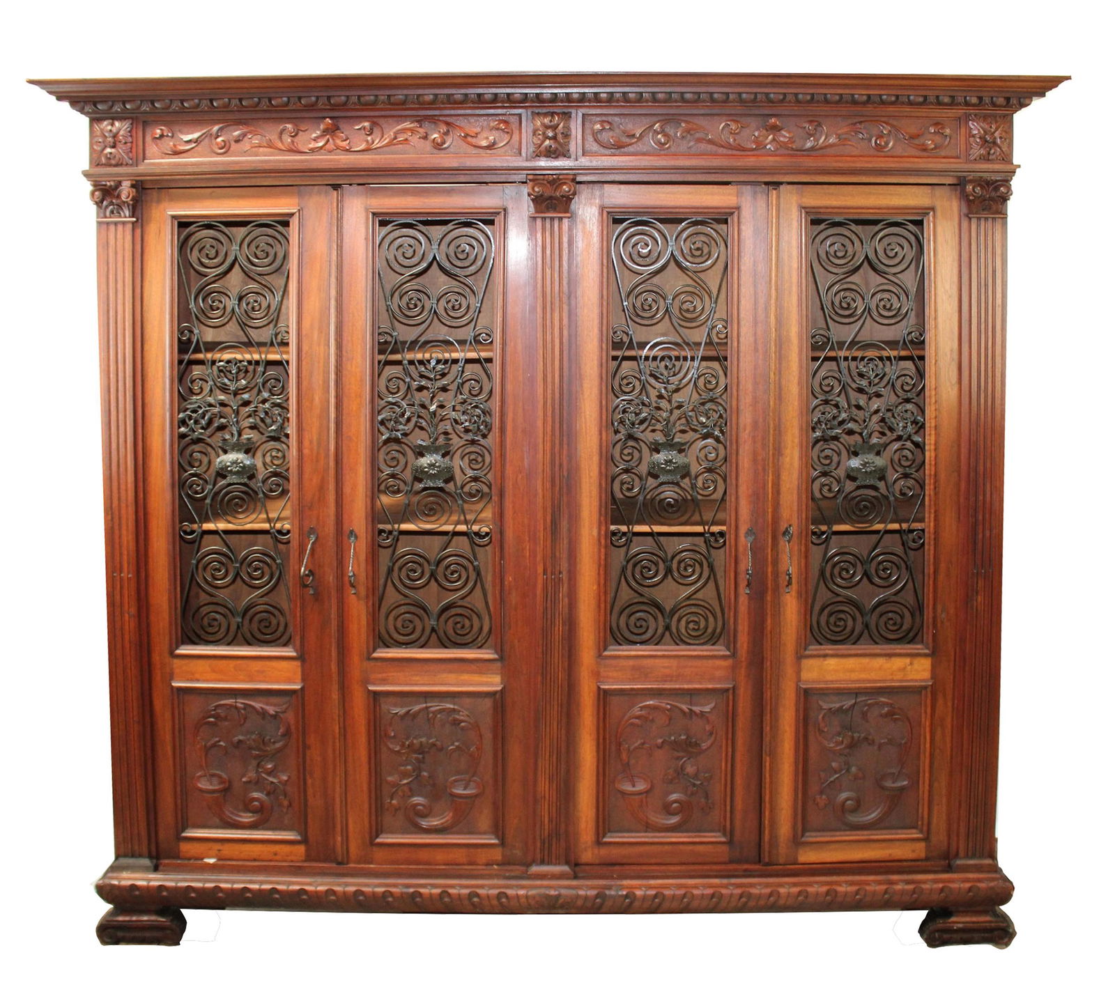Italian 4 door bookcase with iron grill doors (1 of 8)