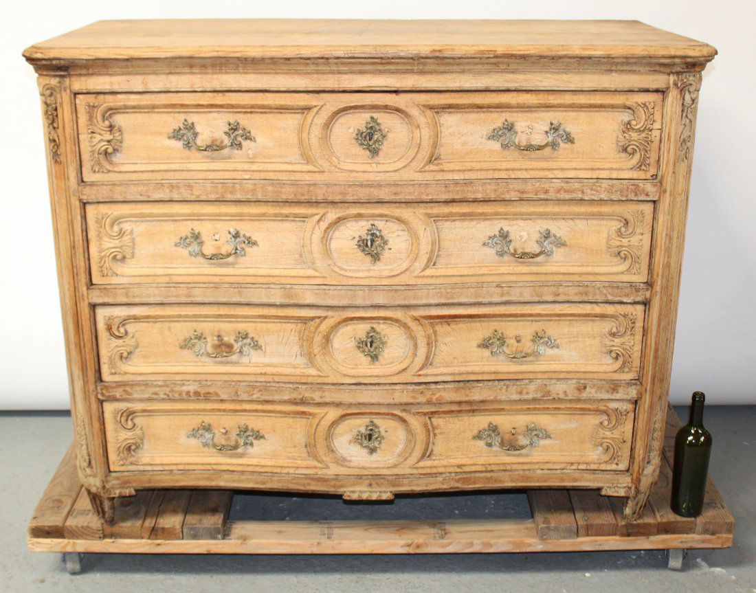 French bleached oak 4 drawer serpentine commode (1 of 11)