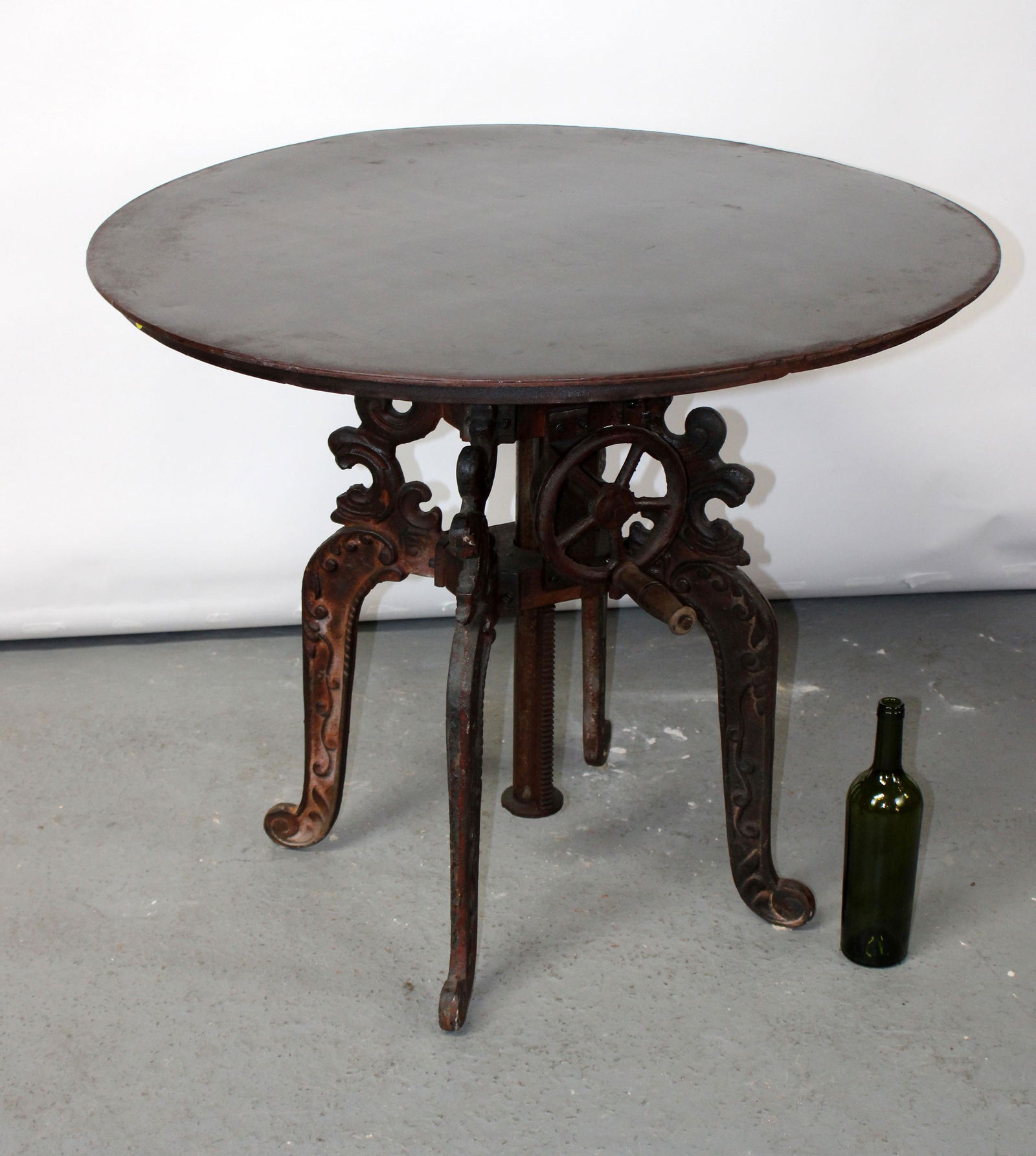 Industrial iron crank adjustable round table (1 of 10)