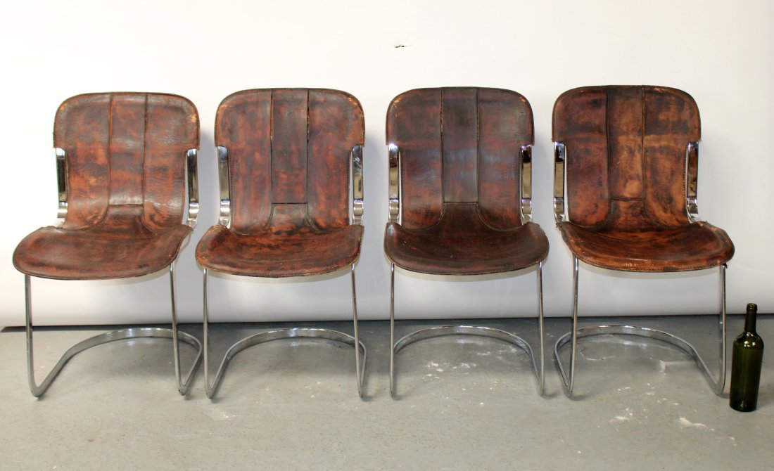 Set of 4 French mid century leather & chrome chairs (1 of 12)