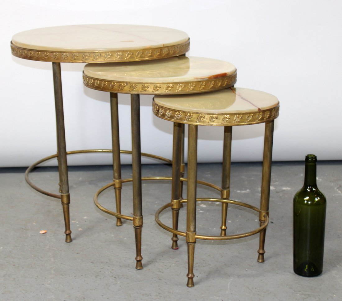 Nest 3 French mid century onyx and brass round tables (1 of 9)