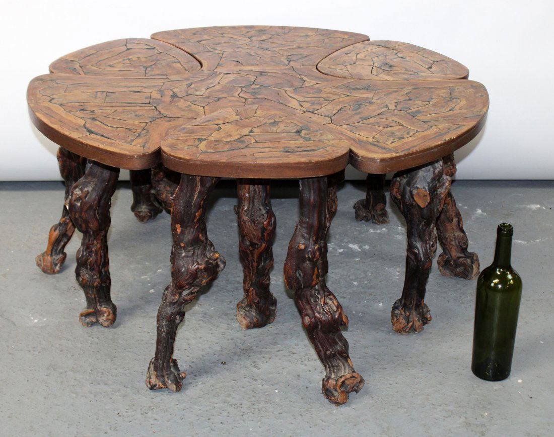 French burled garden table with 3 stools (1 of 9)