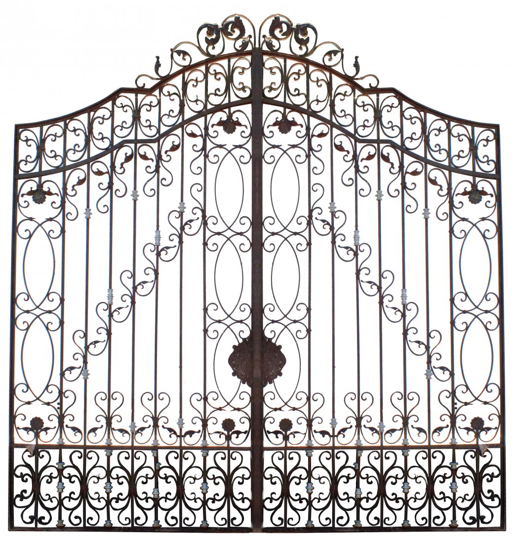 Pair of scrolled iron driveway or entry gates (1 of 10)
