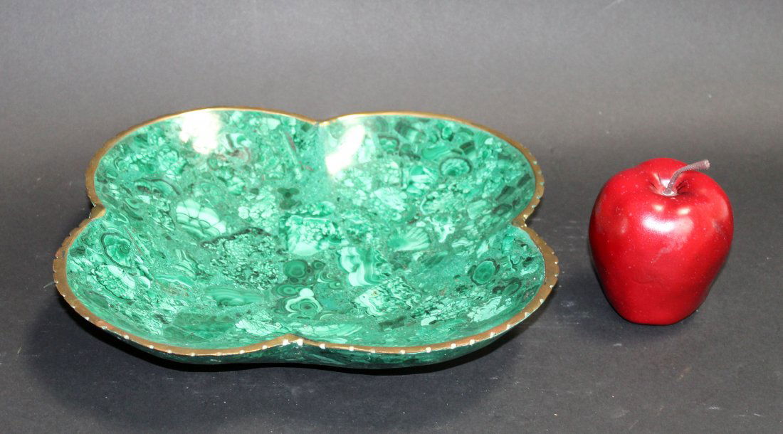 French malachite clover form dish with brass rim (1 of 7)