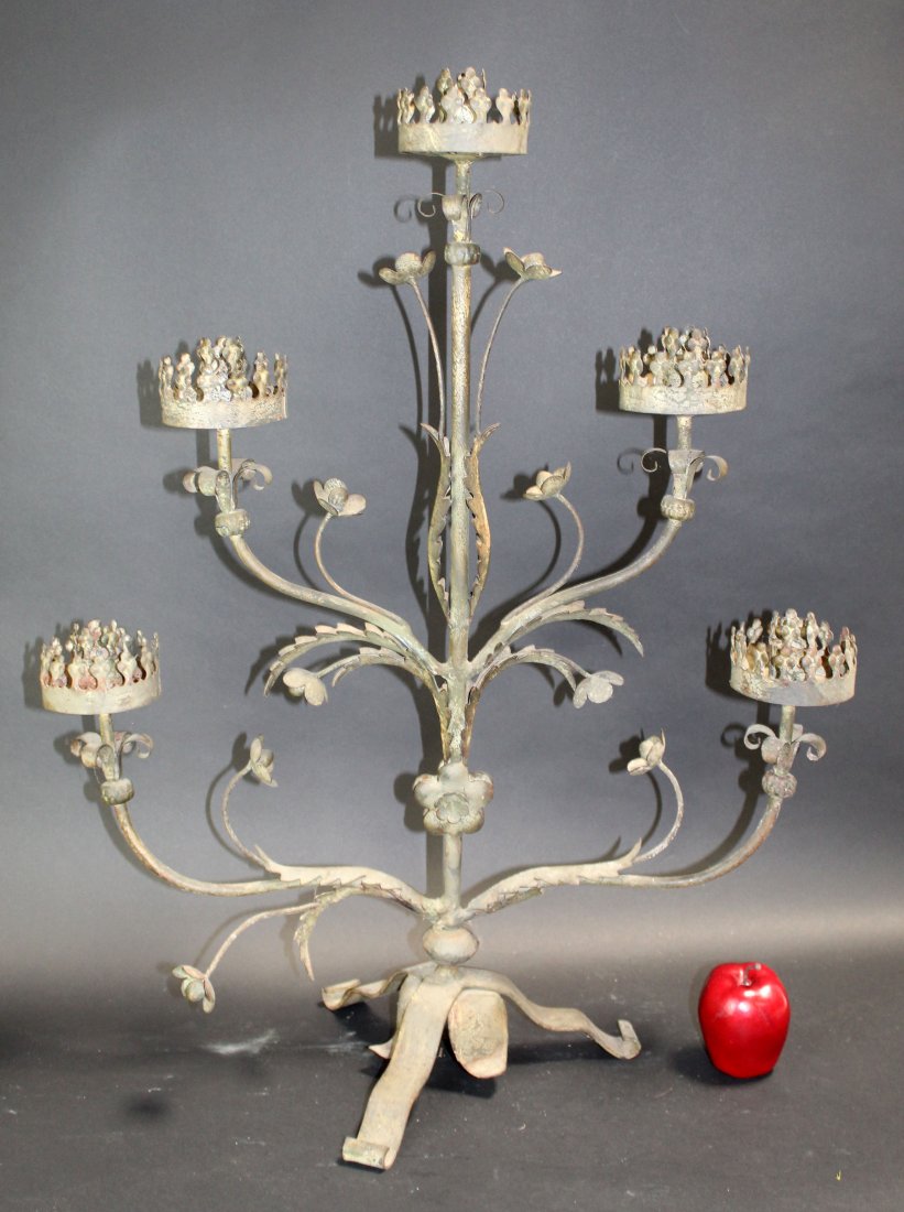 Wrought iron 5-arm candelabra: Wrought iron 5-arm candelabra 32 1/2"h x 25 1/2"d