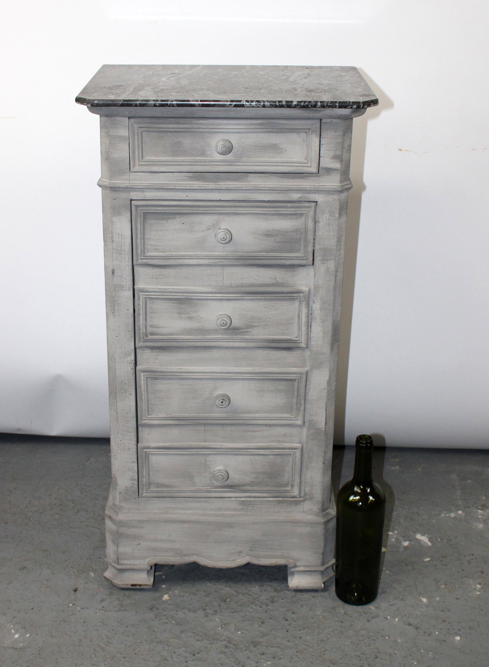 French Napoleon III chevet. Painted finish with marble: French Napoleon III chevet. Painted finish with marble top. Late 19th century. 33"h x 16 1/2"w x 12 3/4"d