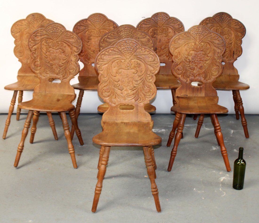 Set of 8 Victorian carved back oak hall chairs (1 of 7)