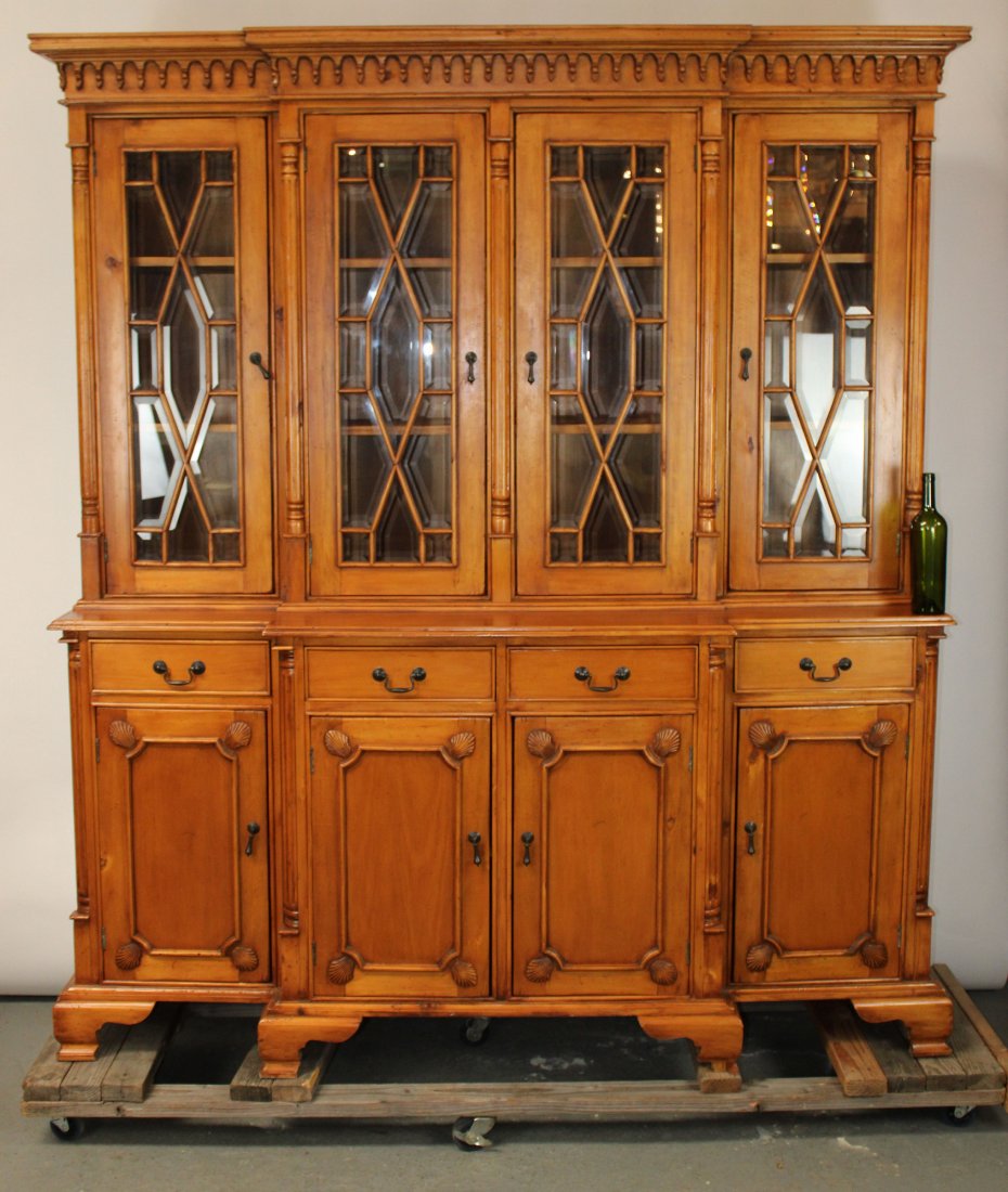 4 door breakfront in maple finish: 4 door breakfront in maple finish 87 1/2"h x 78"w x 21 3/4"d