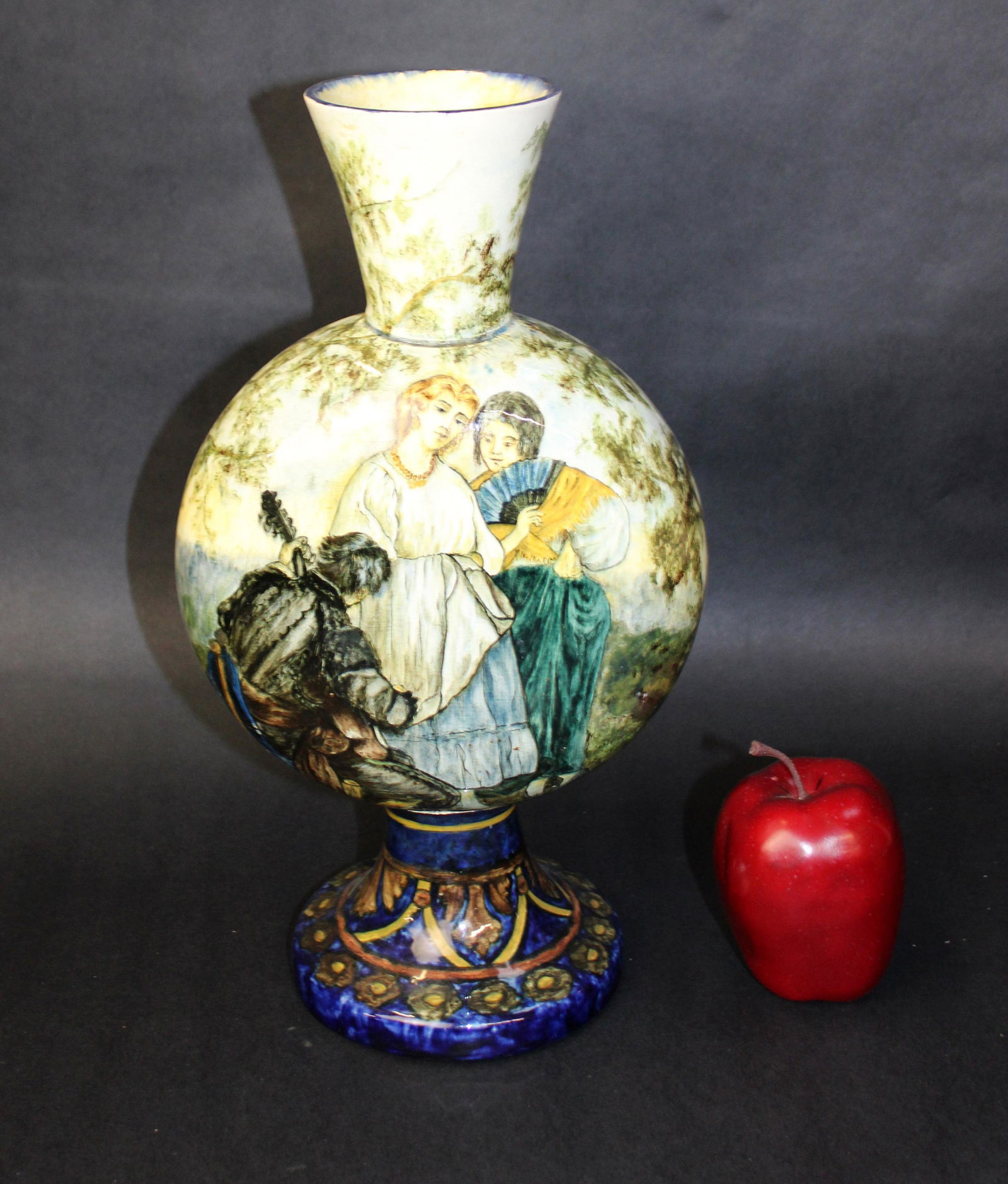 French figural painted Majolica moon flask vase (1 of 6)