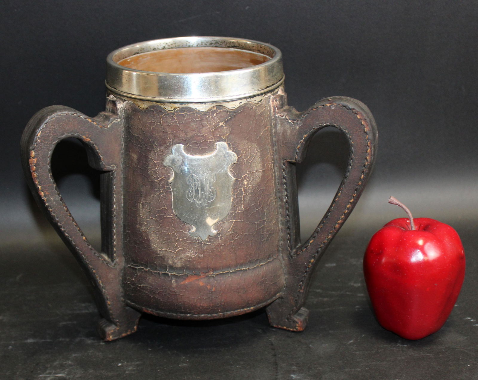 Antique American leather wrapped trophy cup (1 of 7)