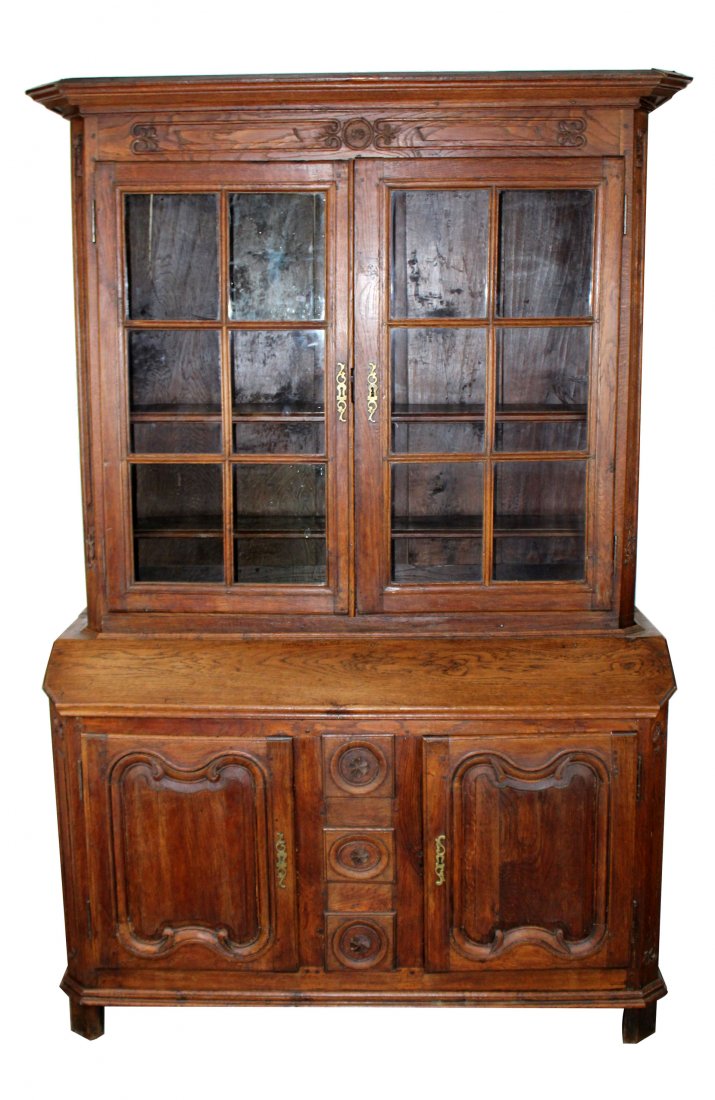 French Provincial oak buffet with paned glass doors (1 of 11)