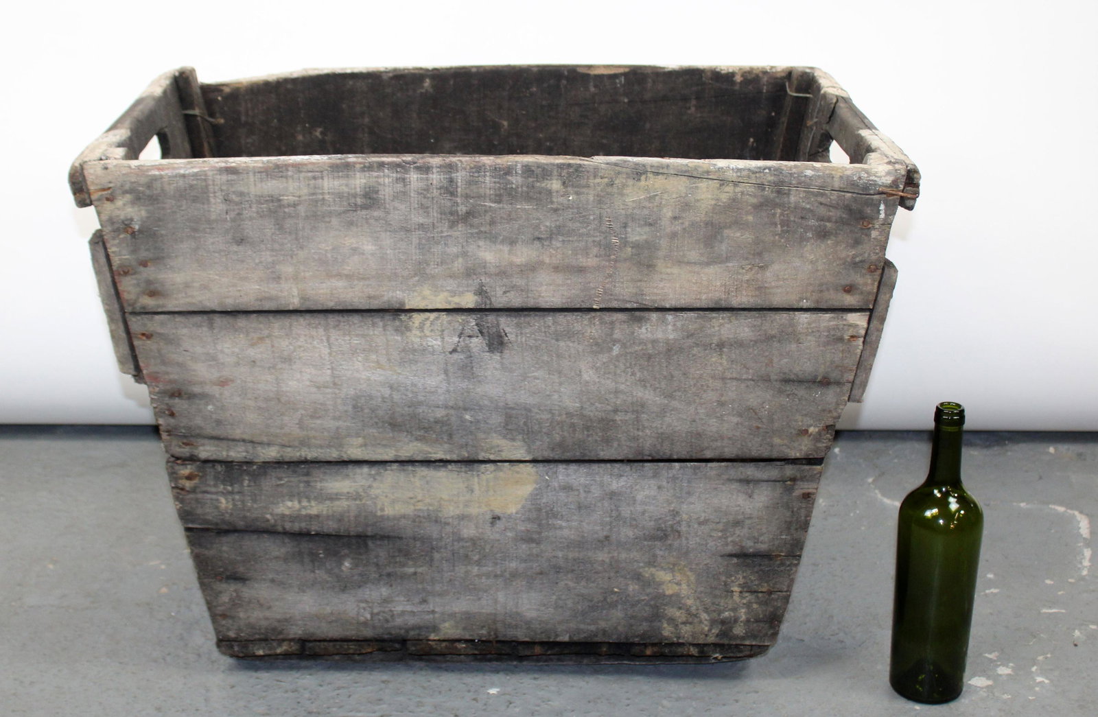French wooden wine crate: French wooden wine crate. Mid 20th century. 21"h x 30"w x 20"d
