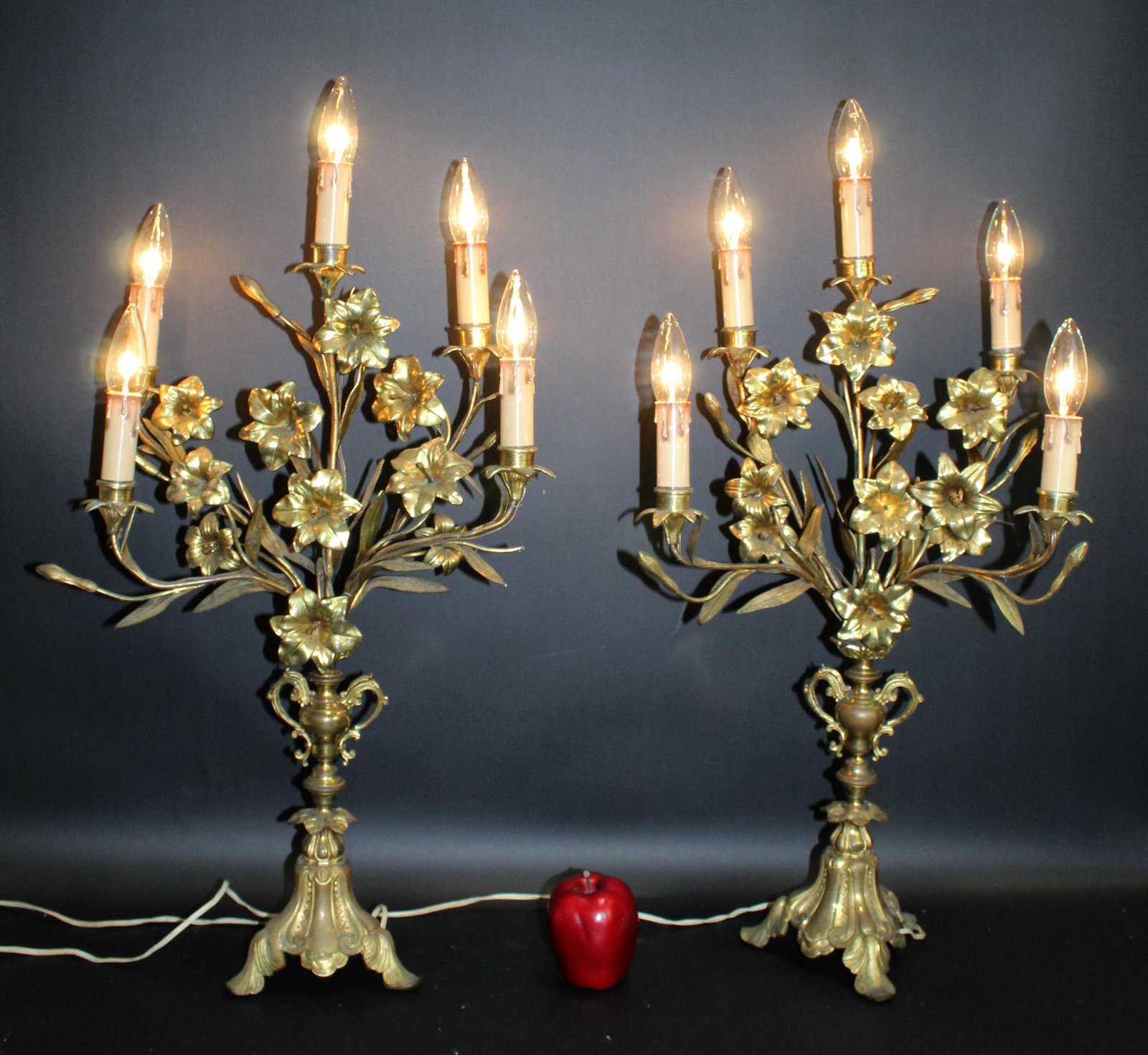 Pair French mid century brass candelabra lamps (1 of 11)