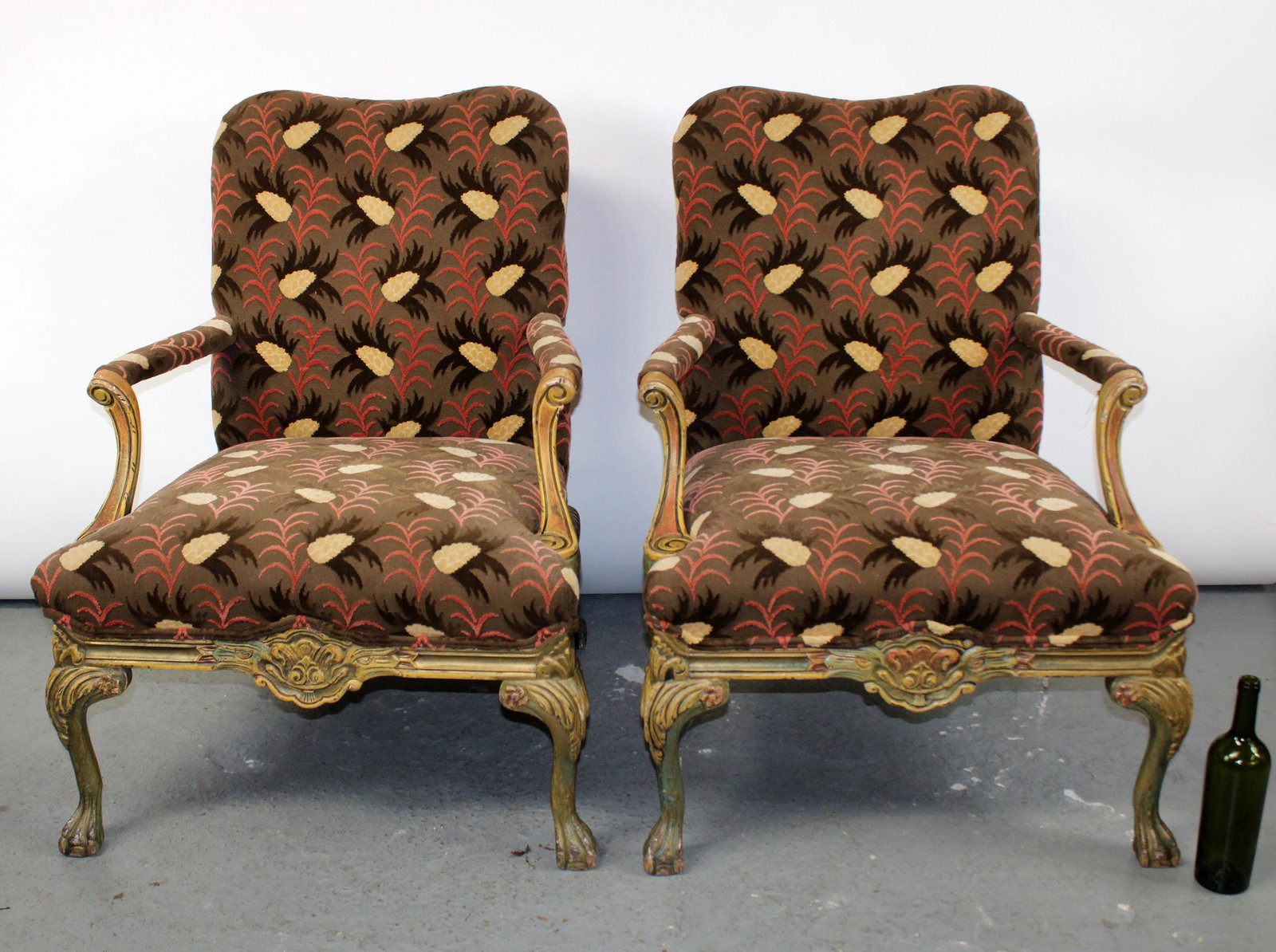 Pair of Chippendale style upholstered armchairs (1 of 11)