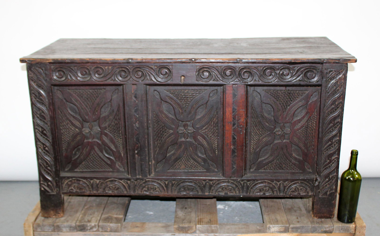 Antique carved trunk with floral decorative detail (1 of 11)