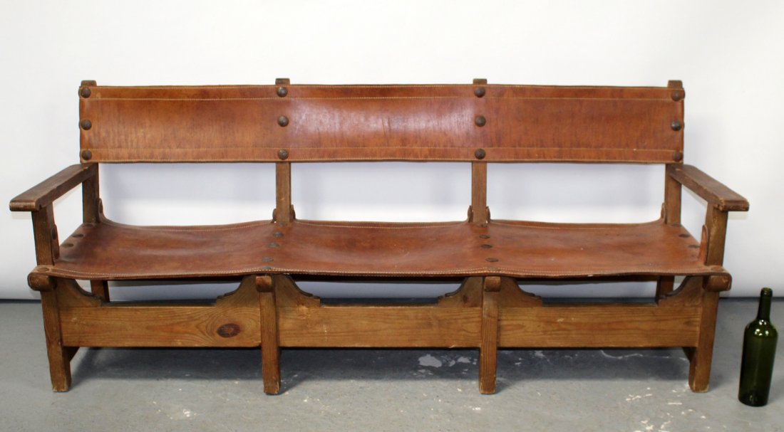 Spanish mid century studded leather bench (1 of 9)