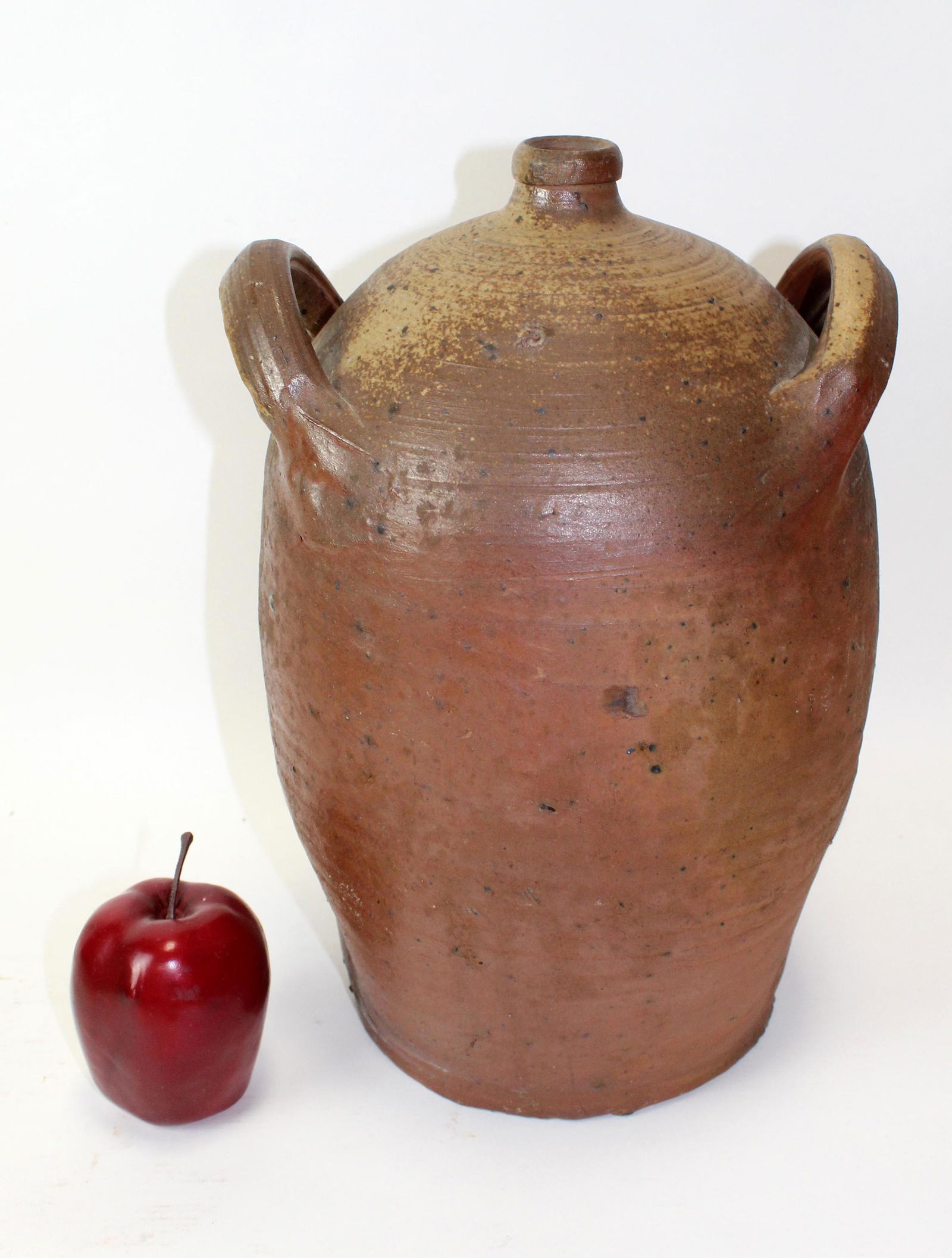 French glazed pottery double handled jug (1 of 8)