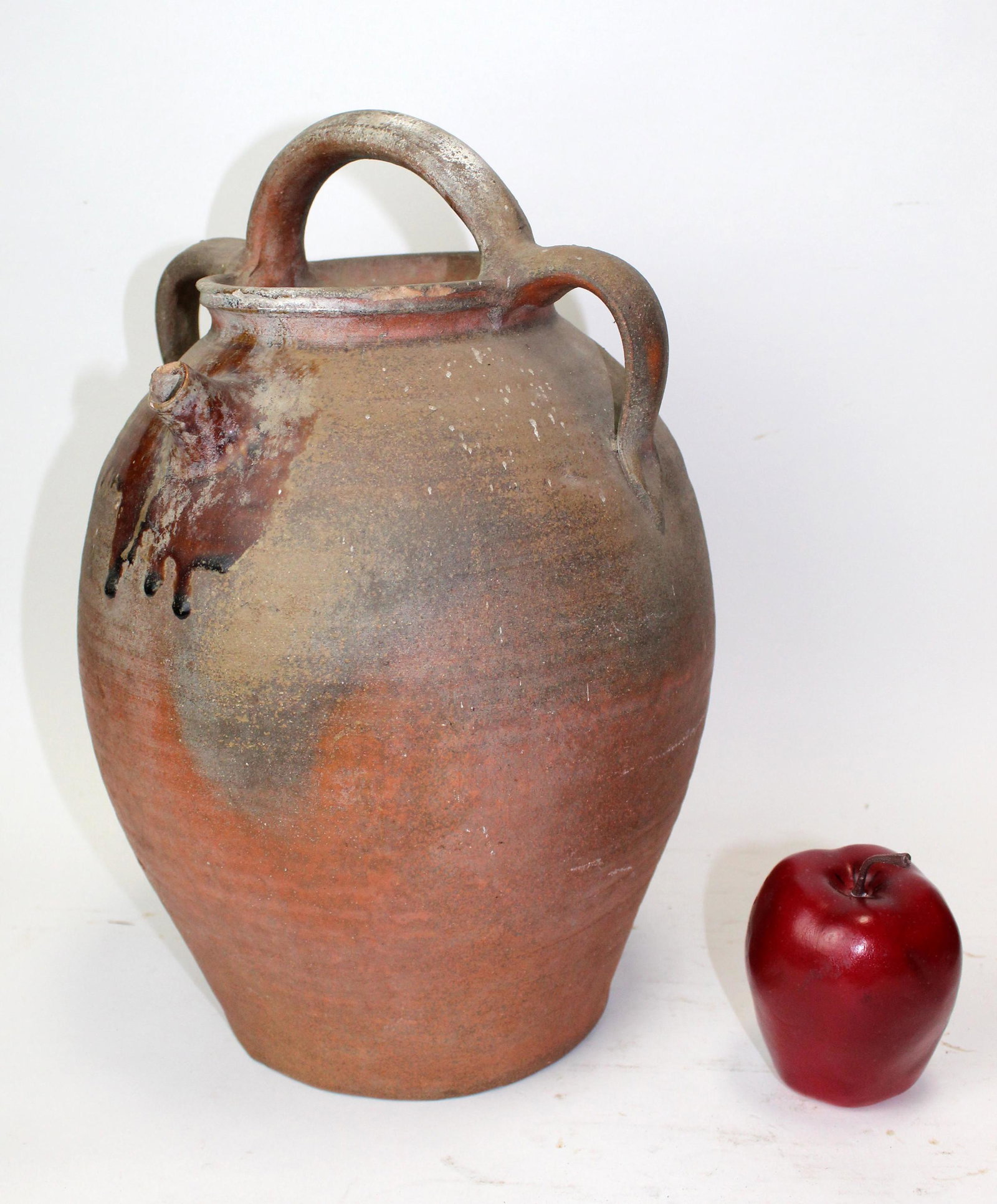 French glazed pottery pitcher with handles (1 of 9)