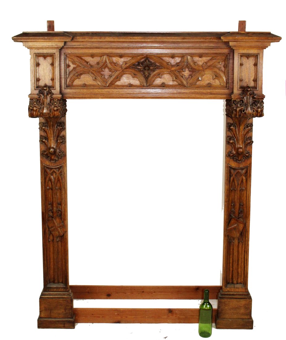 French Gothic Revival carved fireplace mantel (1 of 8)