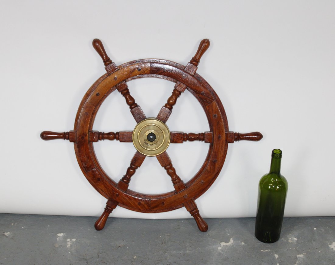 Mahogany ships wheel with brass hub (1 of 5)