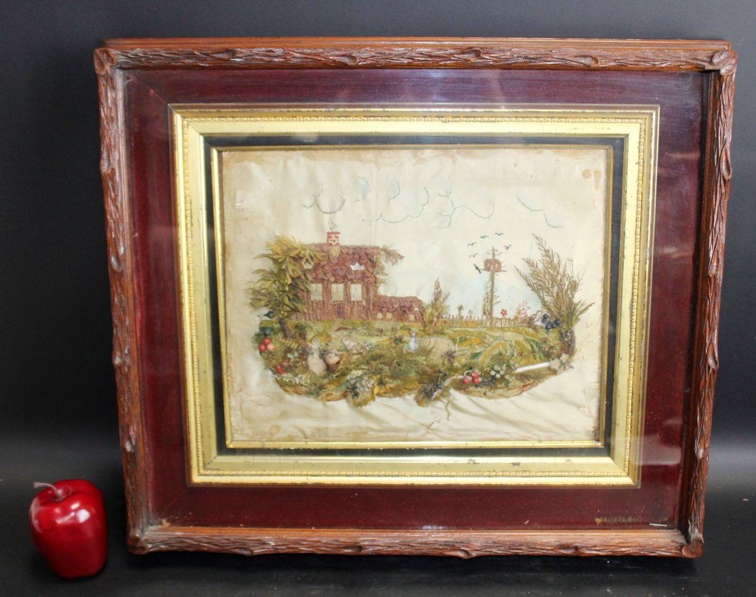 Antique Stumpwork cottage scene (1 of 7)