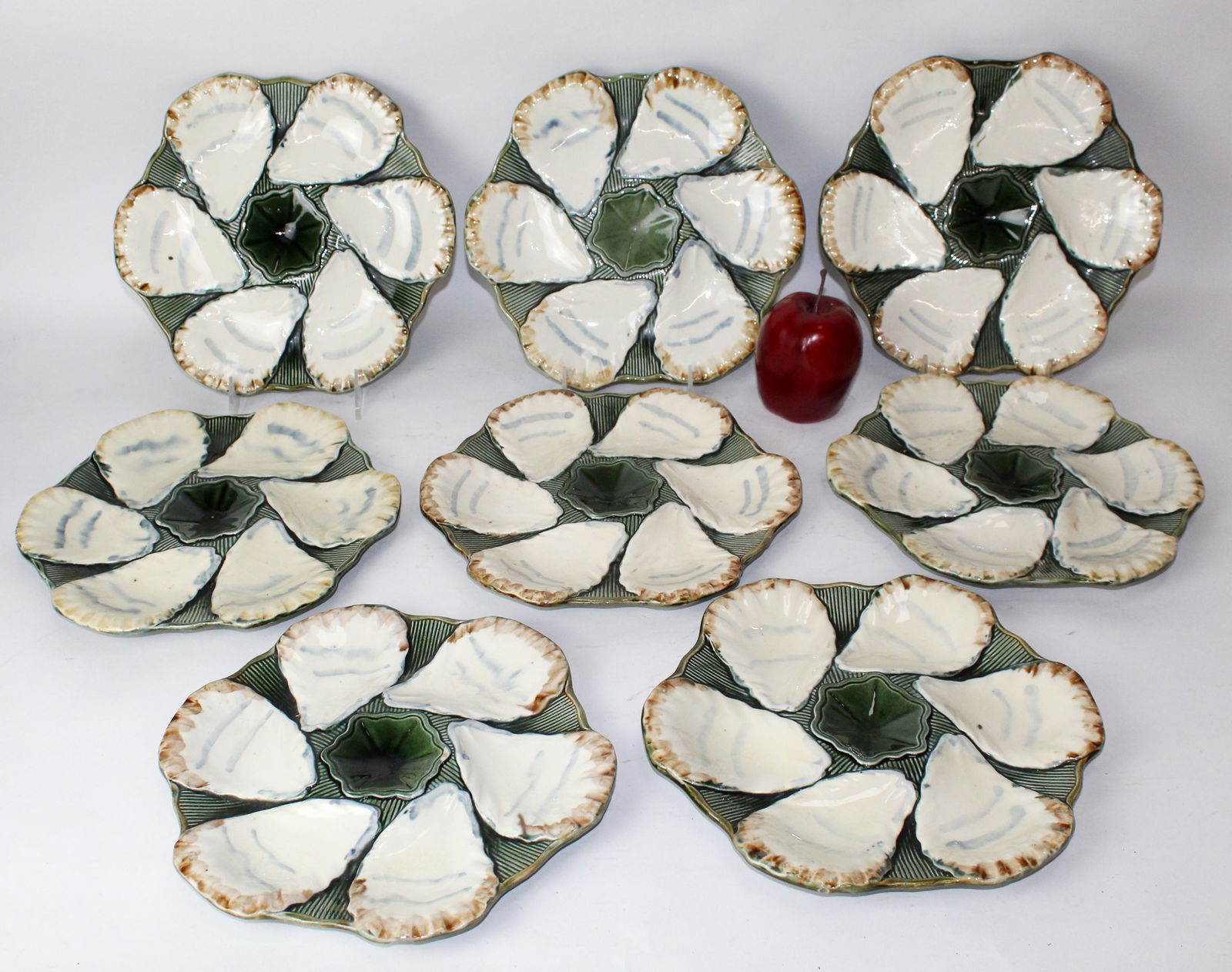 Lot of 8 French Majolica Longchamp oyster plates (1 of 8)