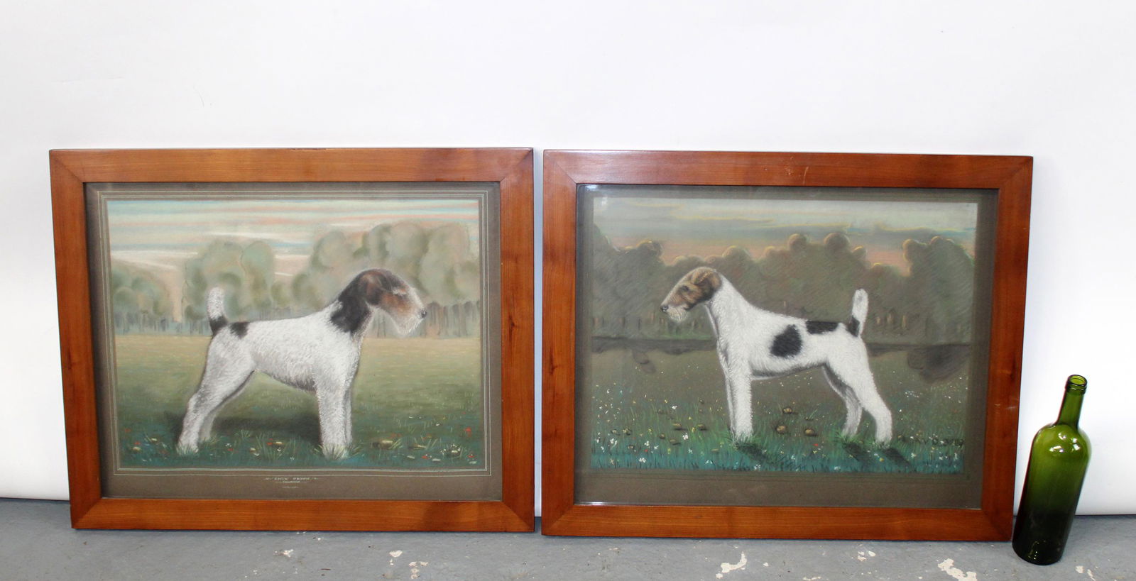 Pair of English wire fox terrier pastel drawings (1 of 10)