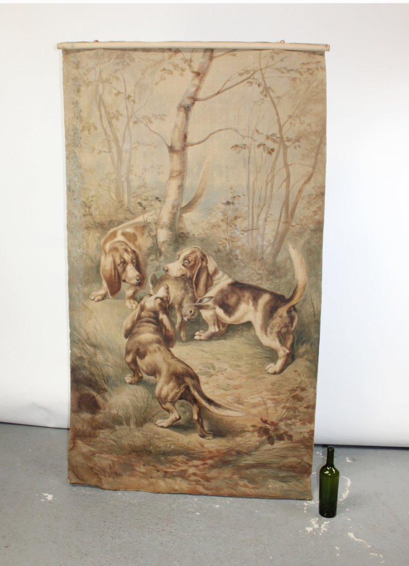 Antique French oil on canvas painting hunting dogs (1 of 7)
