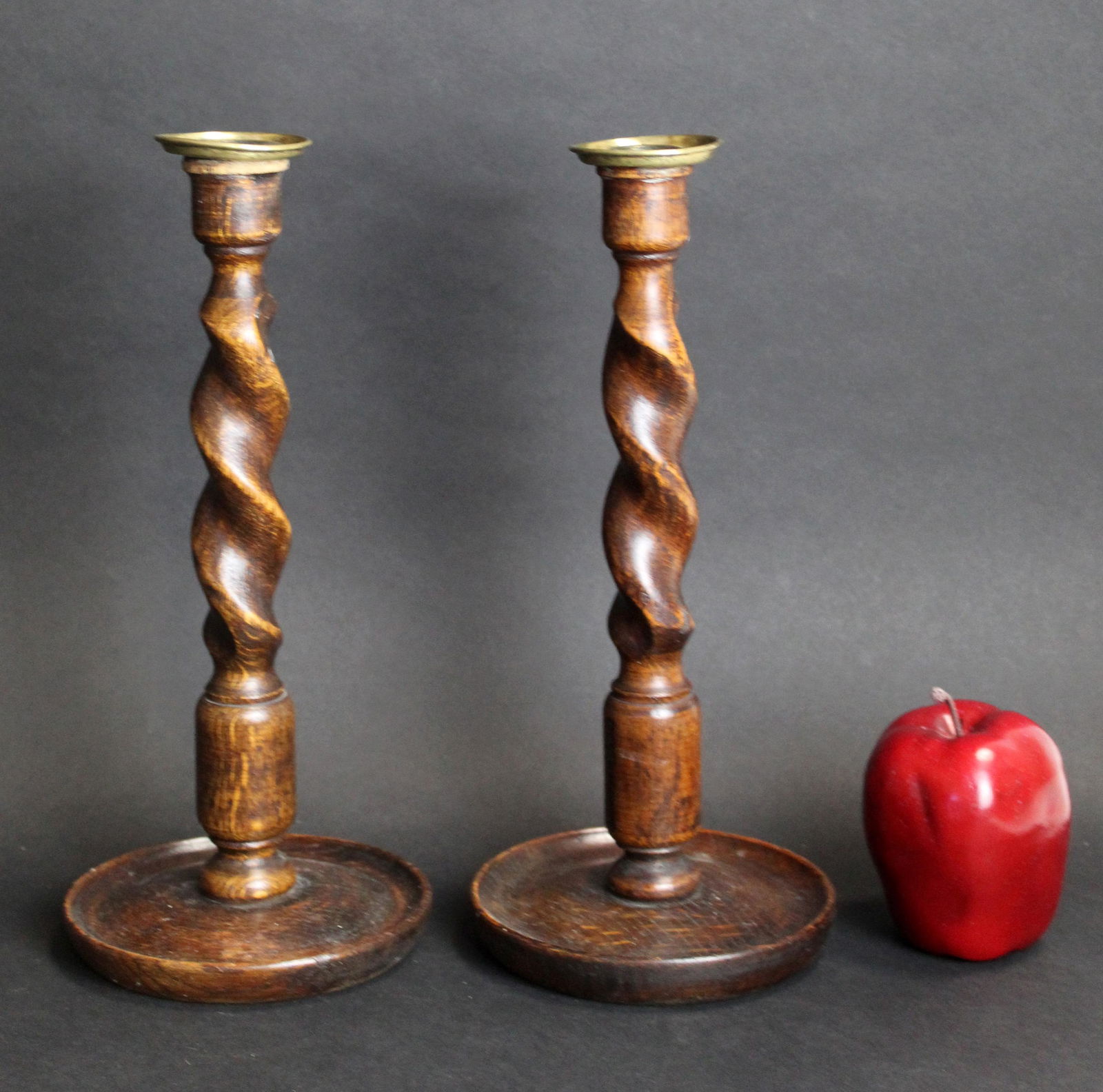 Pair of English oak barley twist candle holders (1 of 6)