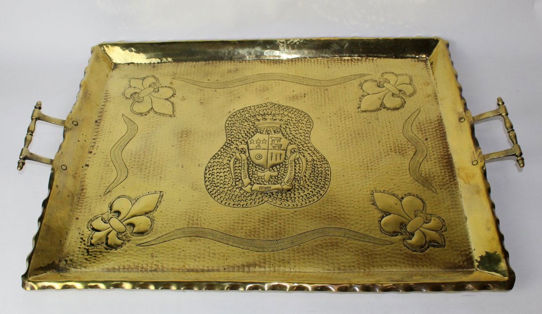Antique French polished brass serving tray with handles (1 of 9)