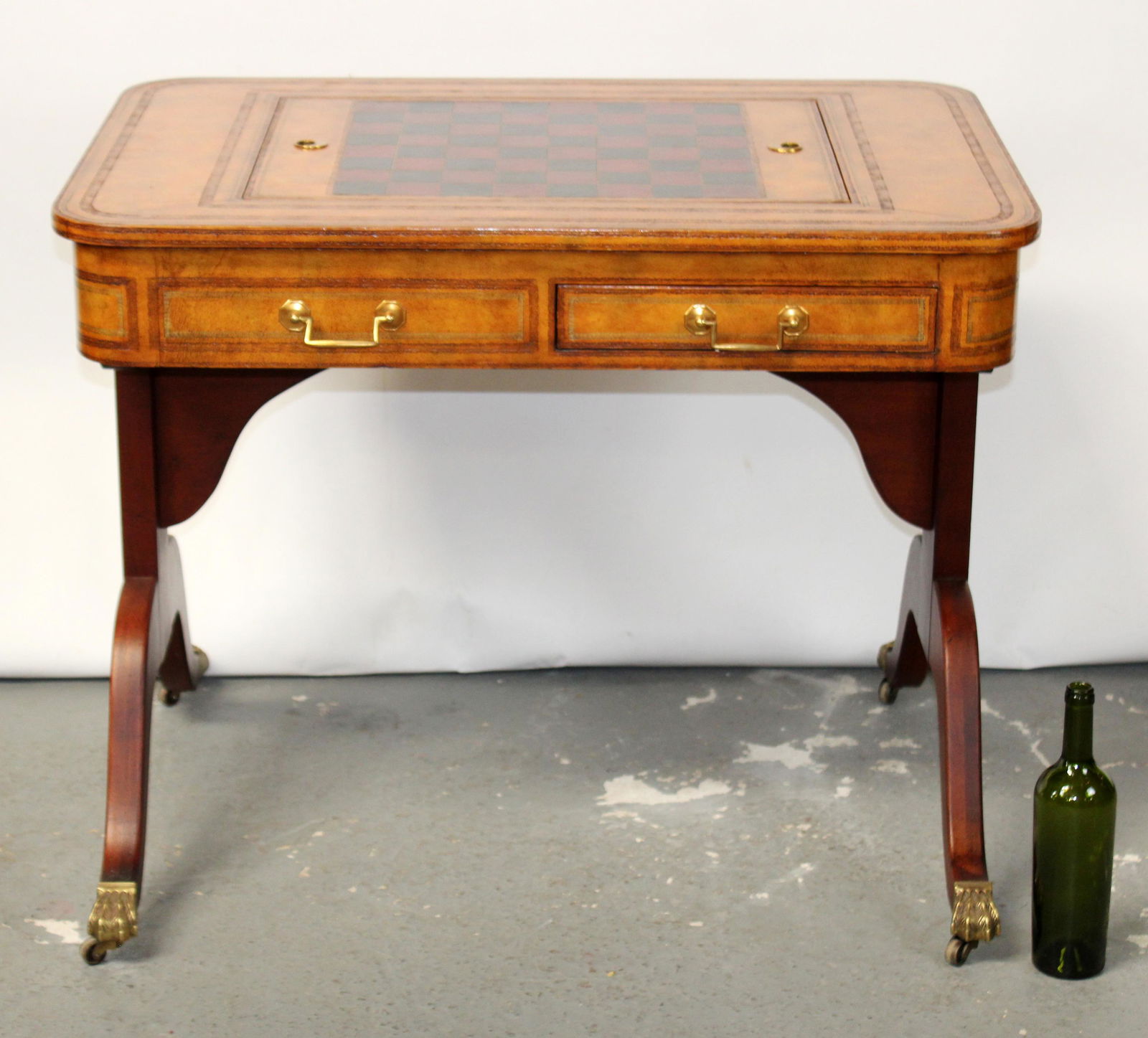 Maitland Smith tooled leather convertible game table (1 of 16)
