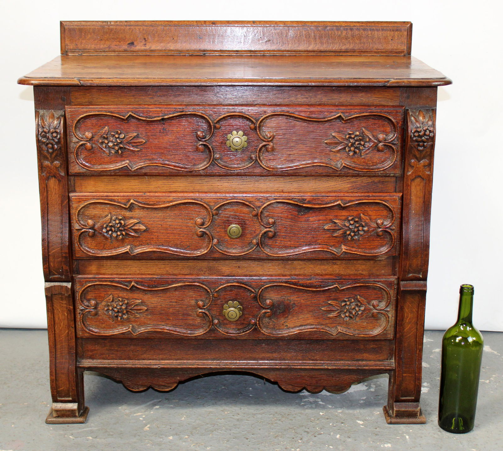 French carved oak 3 drawer chest (1 of 10)