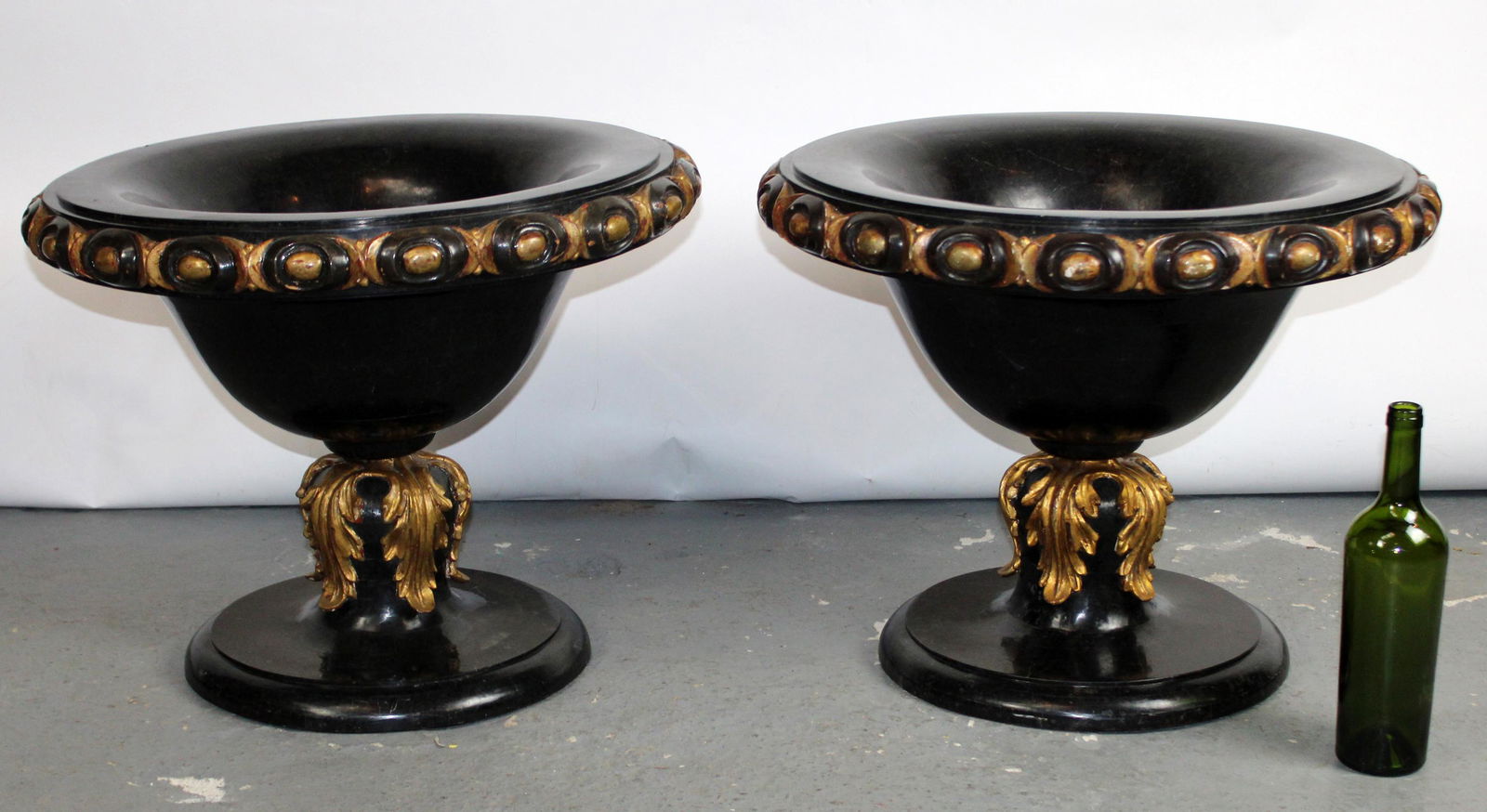 Pair classical tessellated marble footed urns (1 of 8)