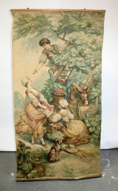 French scrolled oil on canvas painting picking cherries (1 of 9)