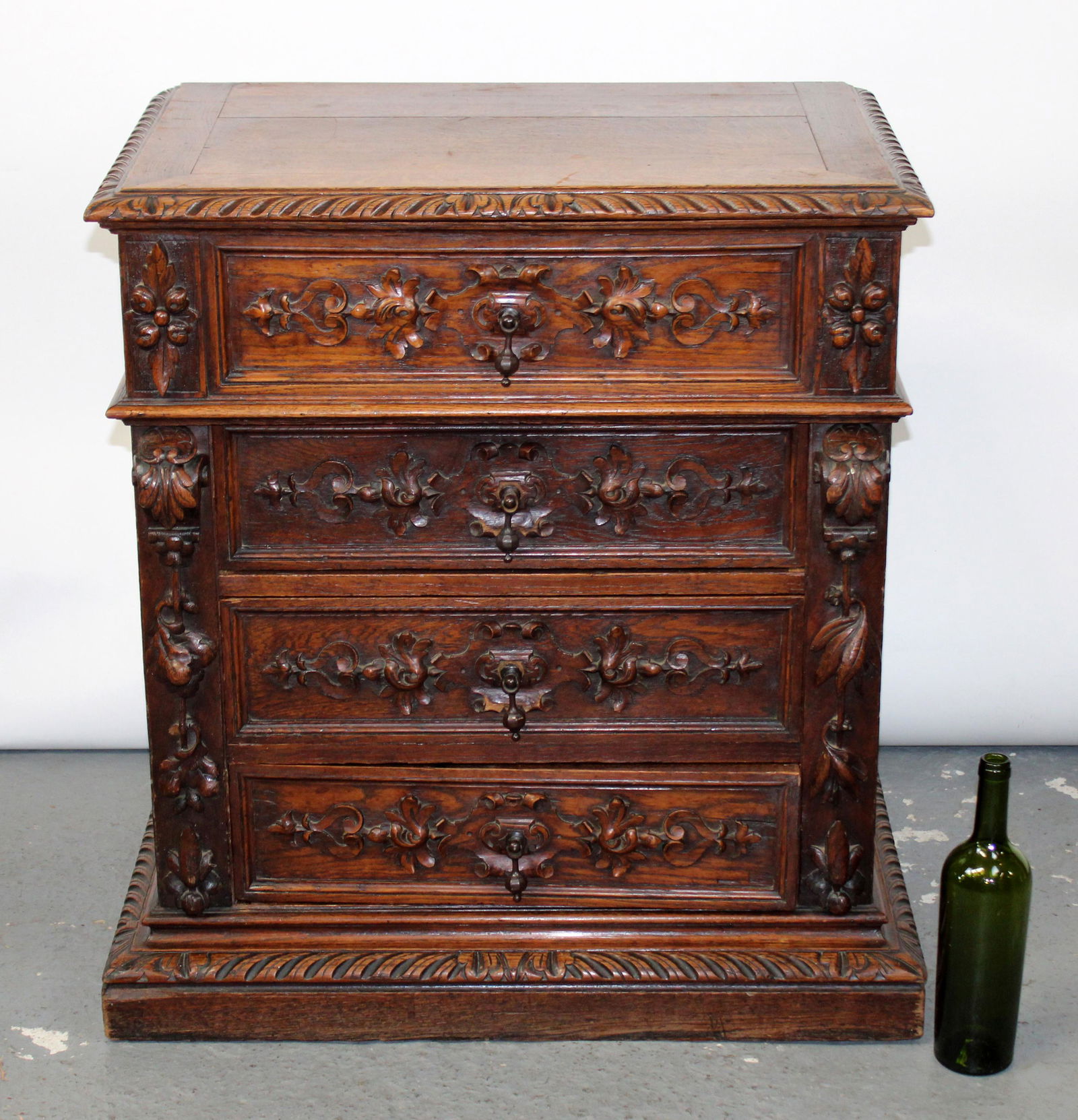 French carved oak lift top chest of drawers (1 of 9)