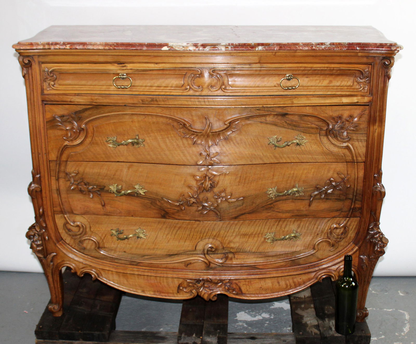 French Louis XV style carved walnut commode with marble (1 of 15)