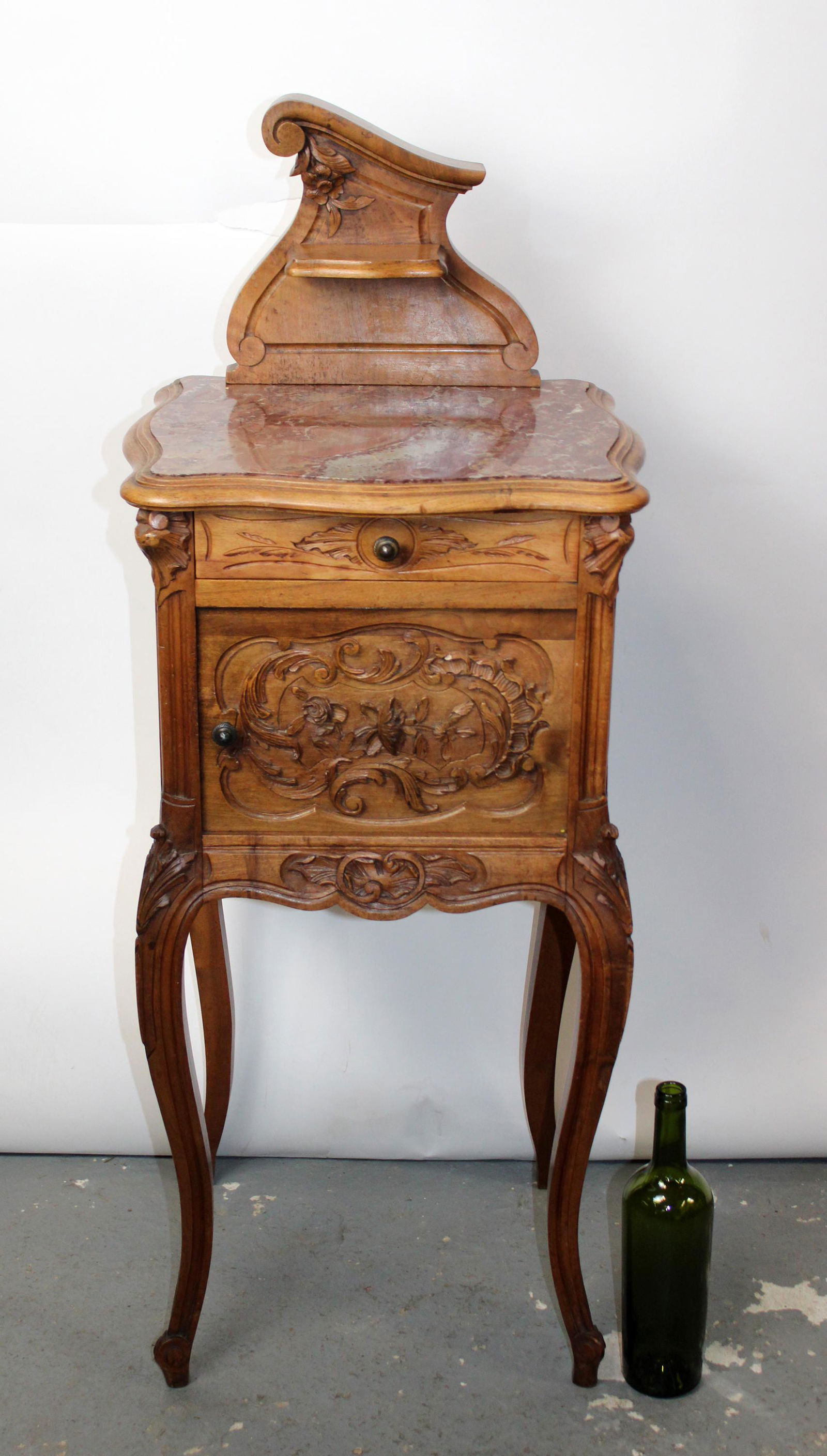 French Louis XV style walnut chevet with marble top (1 of 10)