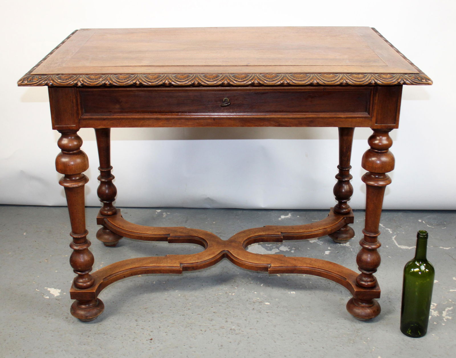 French bureauplat desk in walnut with shaped stretcher (1 of 11)
