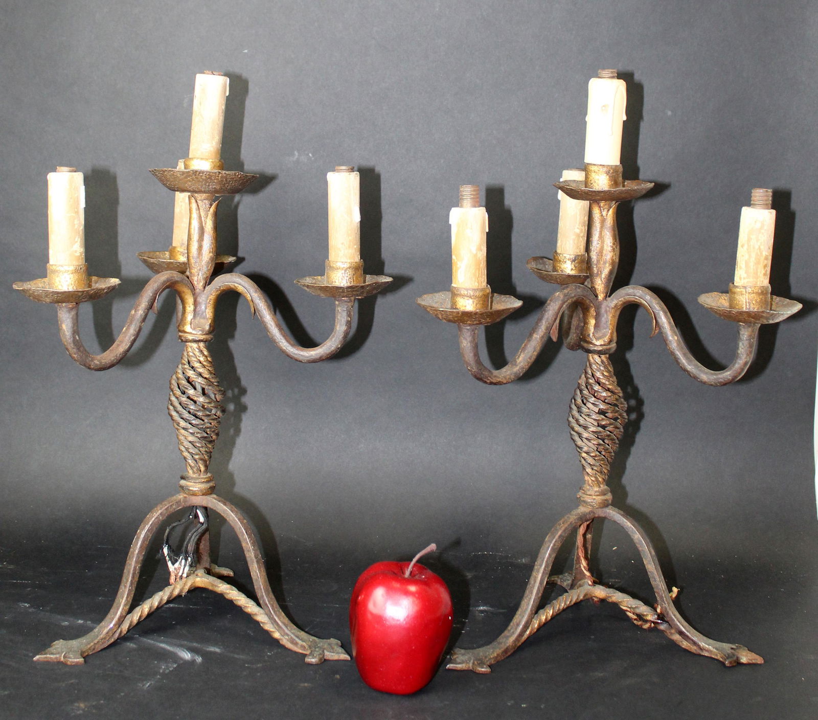 Pair of French wrought iron 4 arm lamps (1 of 9)